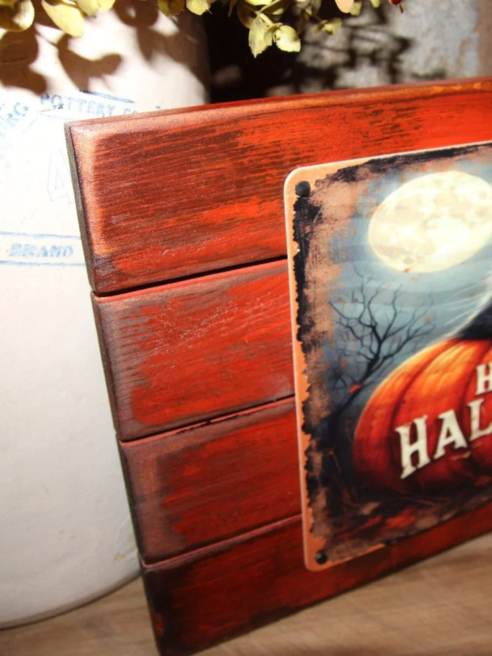 NEW Dark Moody Black Cat Happy Halloween Planked Wood Wall Decor Picture